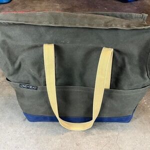 Love Thy Beast Canvas Tote Bag Olive Green Blue Zipper Top Pockets for XS dog